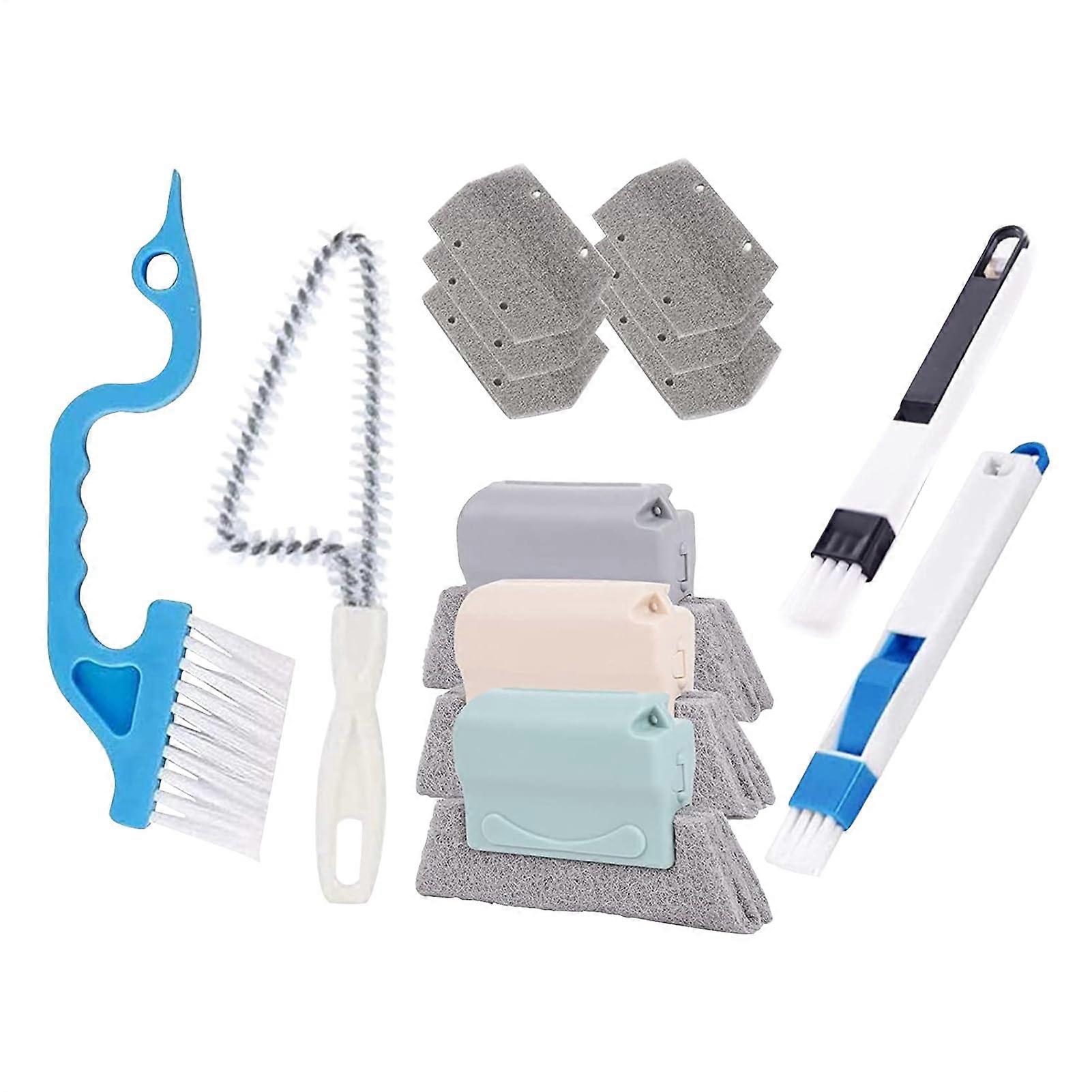 Groove Cleaner Brush Set Window Track Cleaning Tool Crevice Scrubber With Replacement Pads 13Piece Set 300g