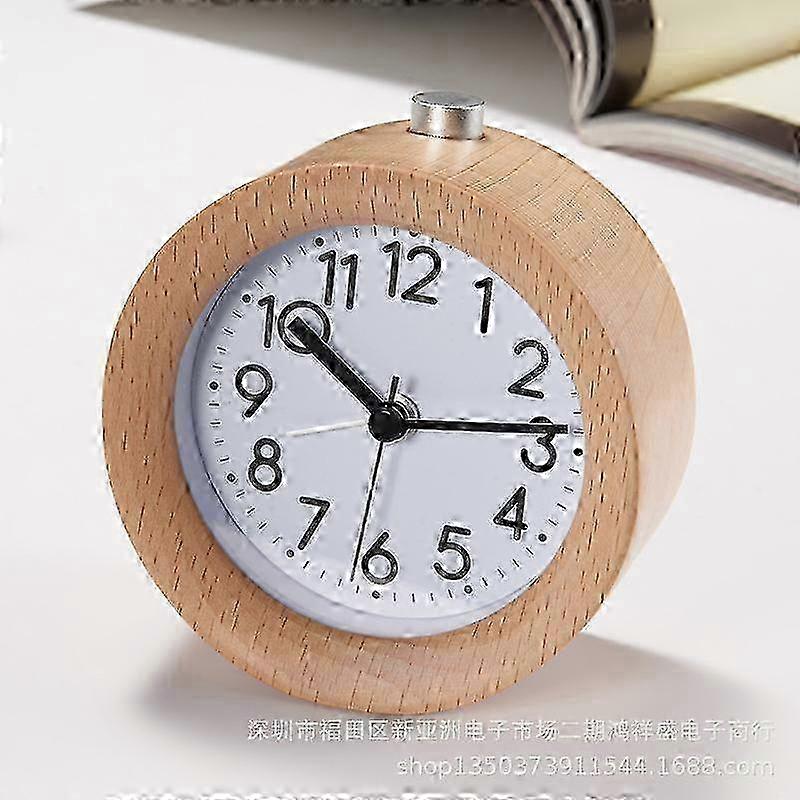 Non-ticking analog alarm clock, wooden alarm clock with snooze function, battery operated, for bedroom, kids and office, light brown miao4