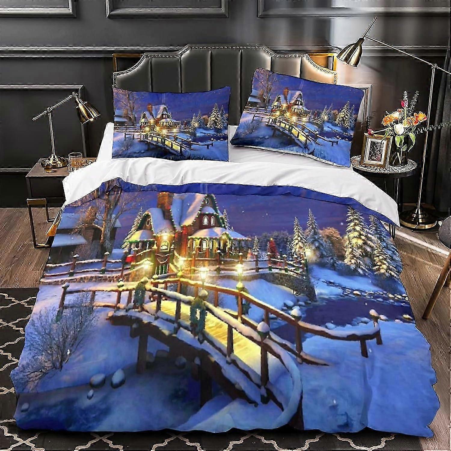 Conjunto de Capa de Edredom com Conjunto de Presente de Natal com Impressão de Natal para Crianças Adolescentes Adultos Capa de Edredom com Fechamento