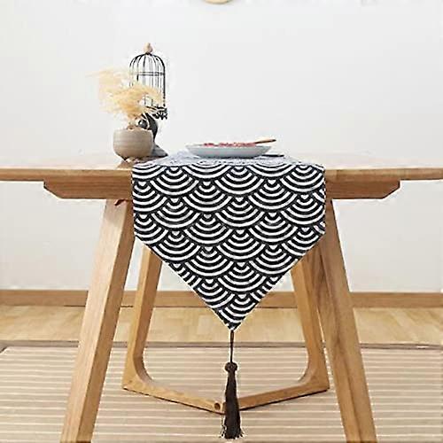 Cotton and Linen Table Runner Lattice Pattern, Tea Table Zen Linen Fabric, Retro JapaneseStyle Tablecloth, Natural