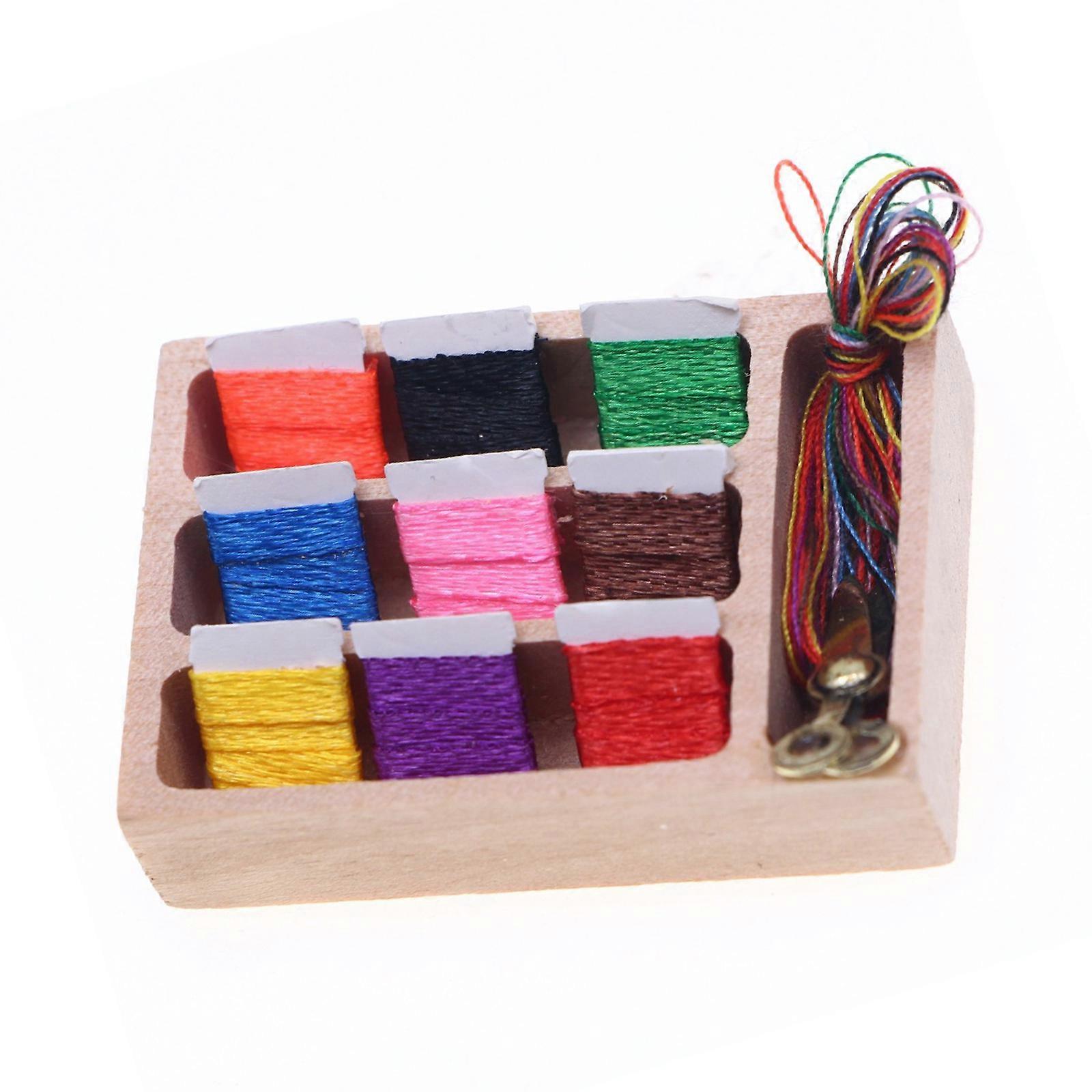 1/12 Scale Retro Rectangle Craft Organizer Detailed Mini Sewing Box For Realistic Doll Displays Multicolor