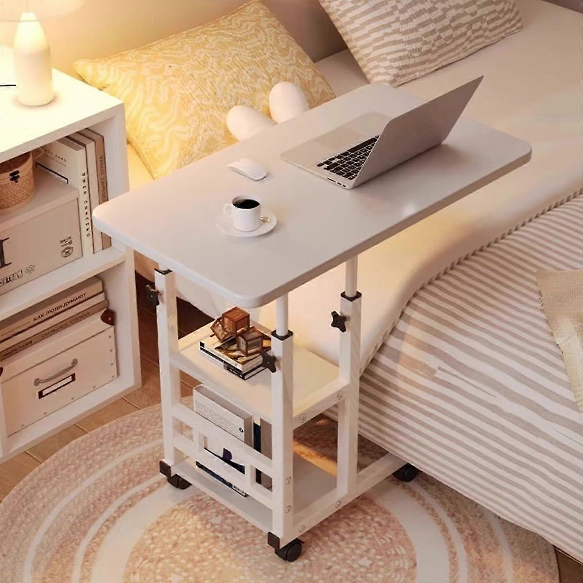 Overbed Rolling Table Adjustable Height Laptop Desk for Hospital or Sofa Side Use, White 60cm
