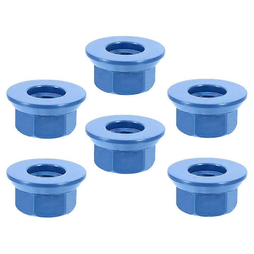 Folding Fixed Gear Bicycle Hub Nuts M10 for Bikes 6Pcs Aluminum Alloy Blue