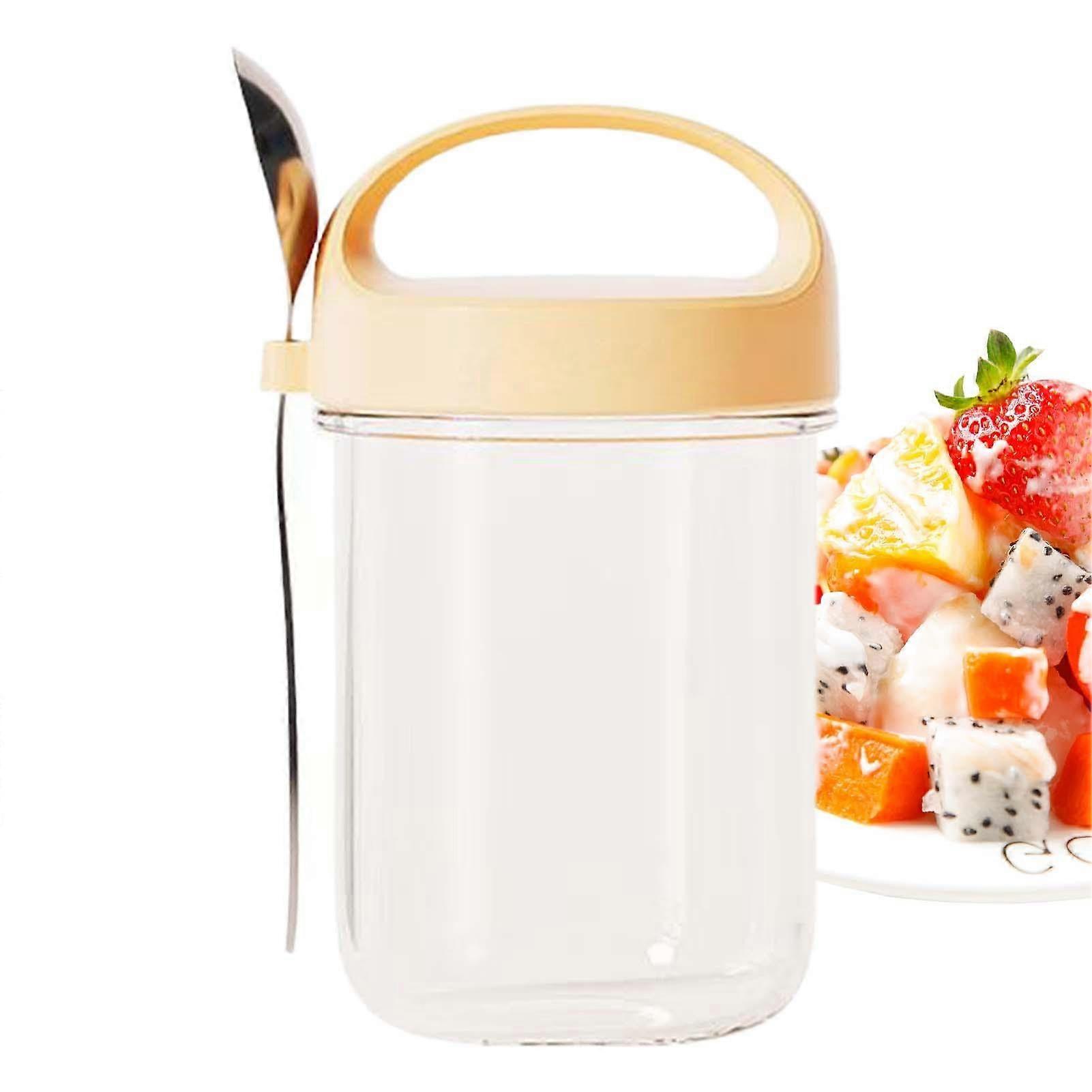 Yogurt Cups With MultiLayer Separation, TwoCompartment Reusable Cereal Containers, Oatmeal Jars For Salads, Yellow