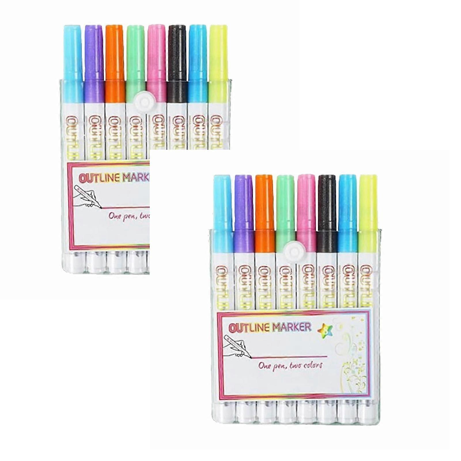 Xubond Pen Upgraded Glitter Gel Pens 1ml, 8 Colors - Compatible with Highlight, Double Line Outline Marker for Writing, Scrapbooking, Journal,