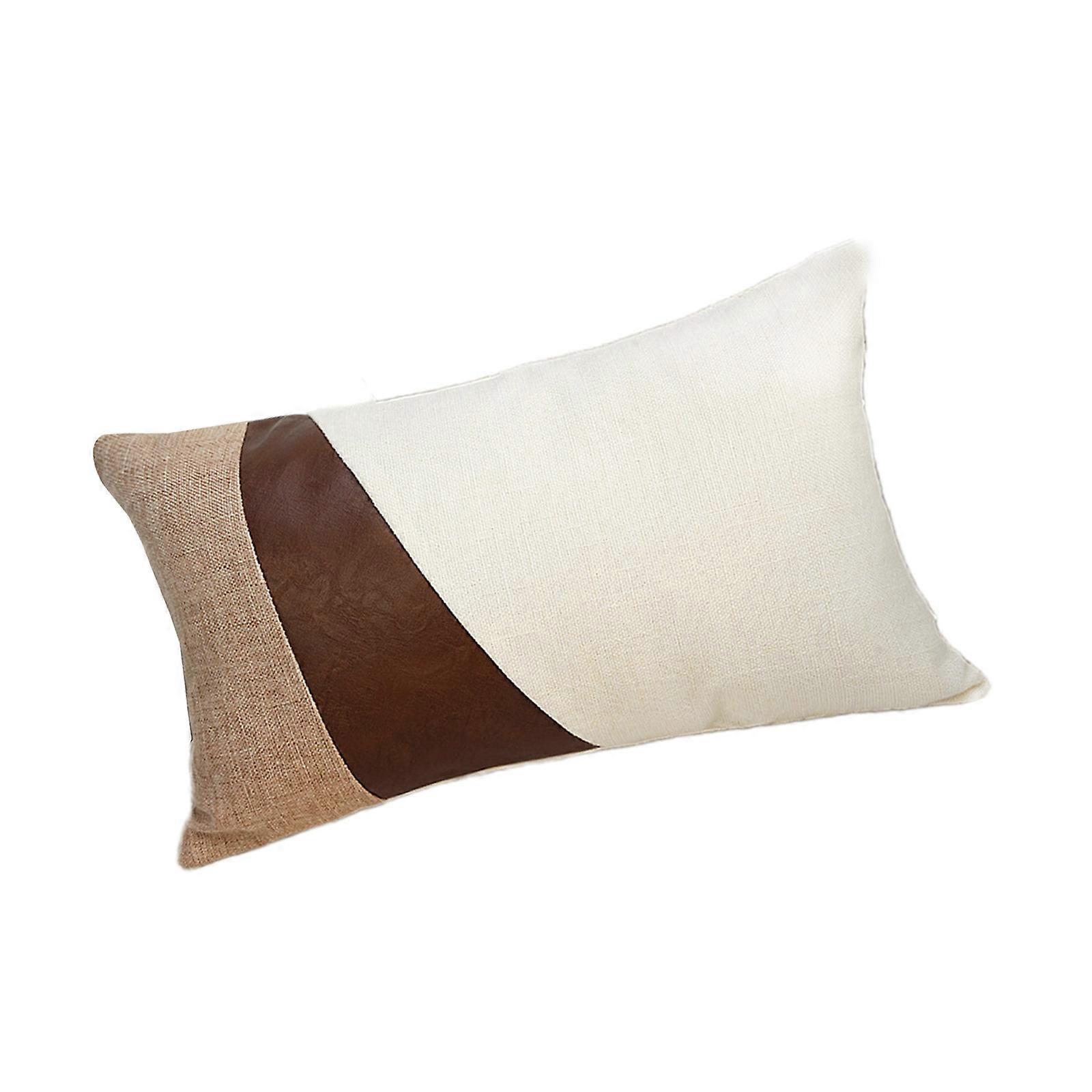 Splicing Linen Rectangle Sleep Pillow Case, Soft to Touch Waist Pillow Cover for Bed, Couch, and Chair Support  Brown