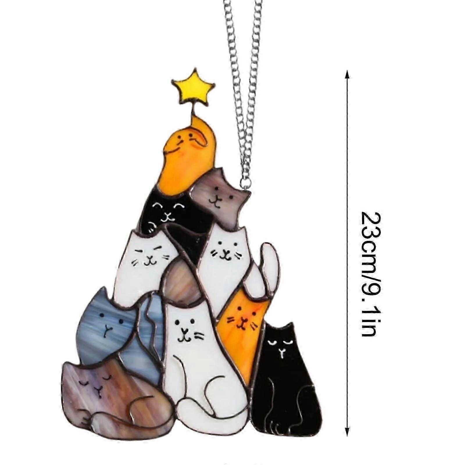 Christmas Tree Sun Catcher for Window with Festive Cats Design