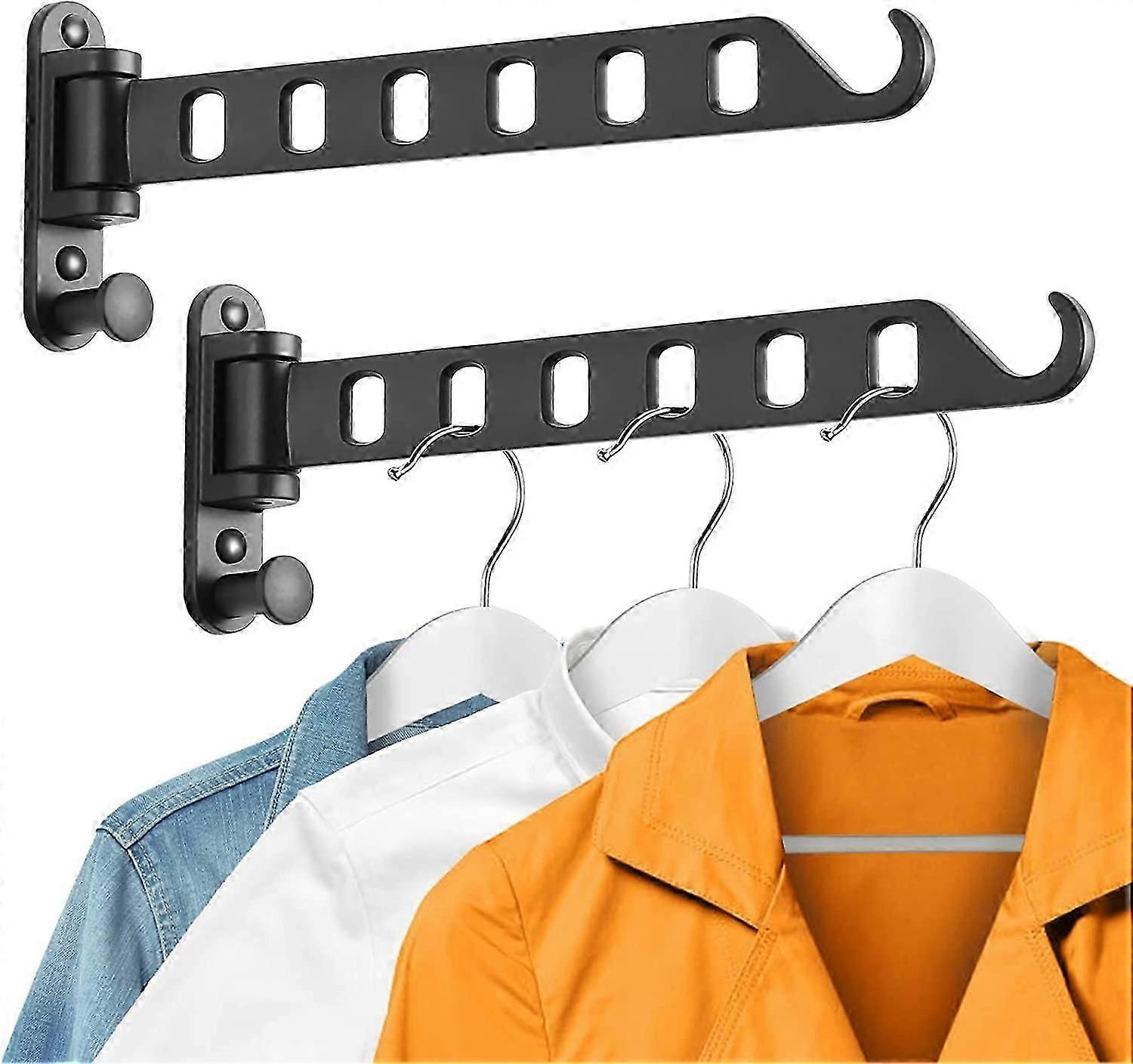 Wall Mounted Clothes Hanger With Swing Arm (2 Pack, Black)