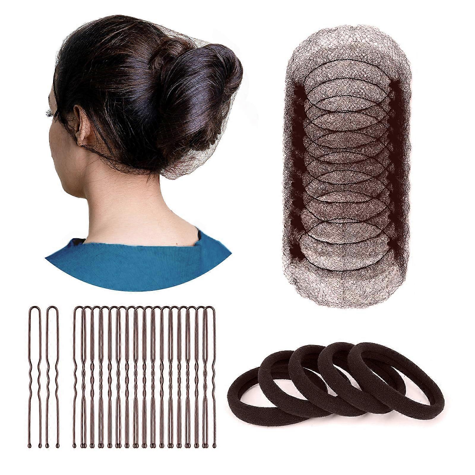 120Pcs Brown Hair Nets and Pins Set  Complete Styling Kit for Buns and Salons