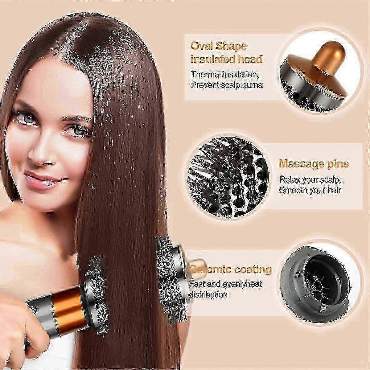 Large Round Volumizing Brush Attachment For Dyson Airwrap, Bigger Oval Brush For Fluff Up and Volume Hair Styling