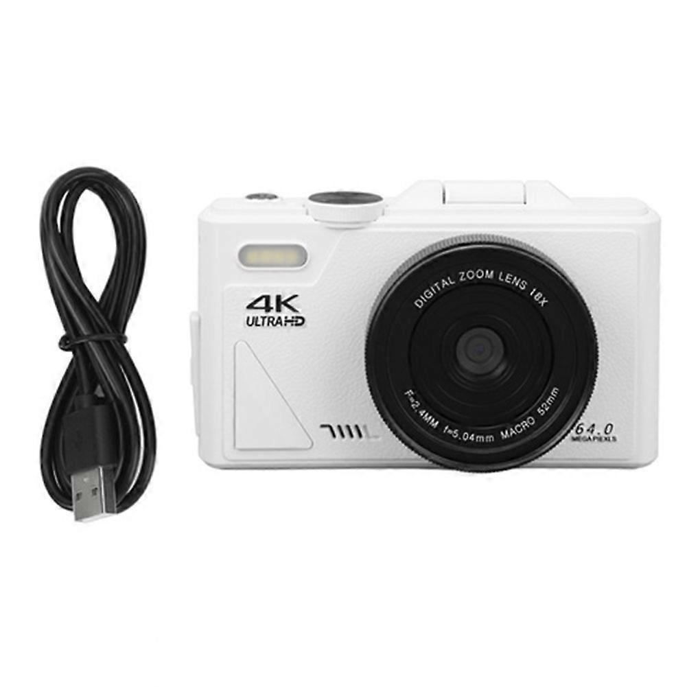 Retro Digital Camera 64MP Stabilization Video Pause Function 3 Inch IPS Screen Digital Camera for Vlogging White