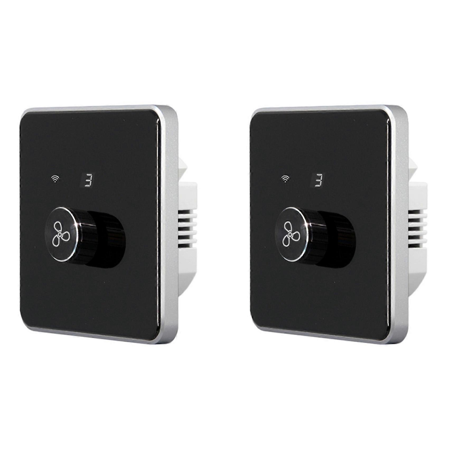 2X Smart Wifi Fan Switch 5 Speed Control EU Ceiling Fan Rotary/Knob Switches Tuya Remote for Alexa Google Home(Black)