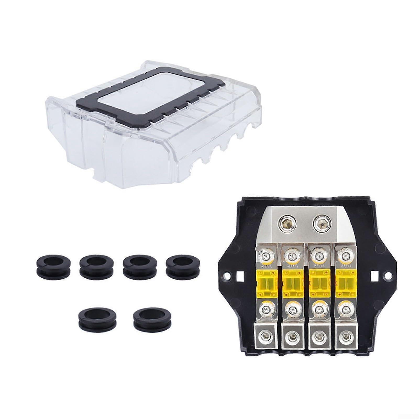 1 4 Way Fused Distribution Block For Secure Connection of Audio Components (3 Way) 4 Channel Fuse Block