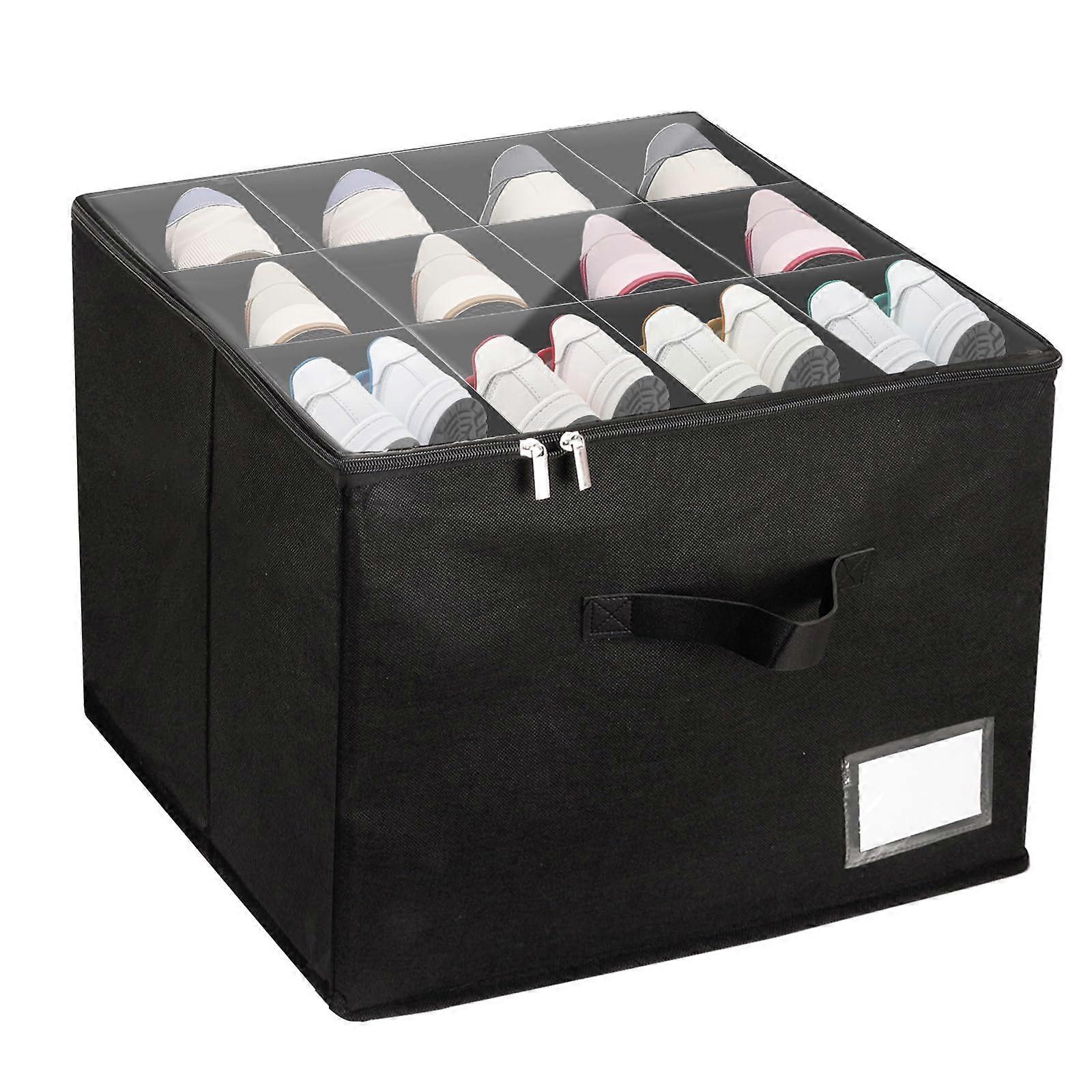 Large Shoe Storage Organizer with Clear Lid, Foldable 12Pair Closet Box with Handles