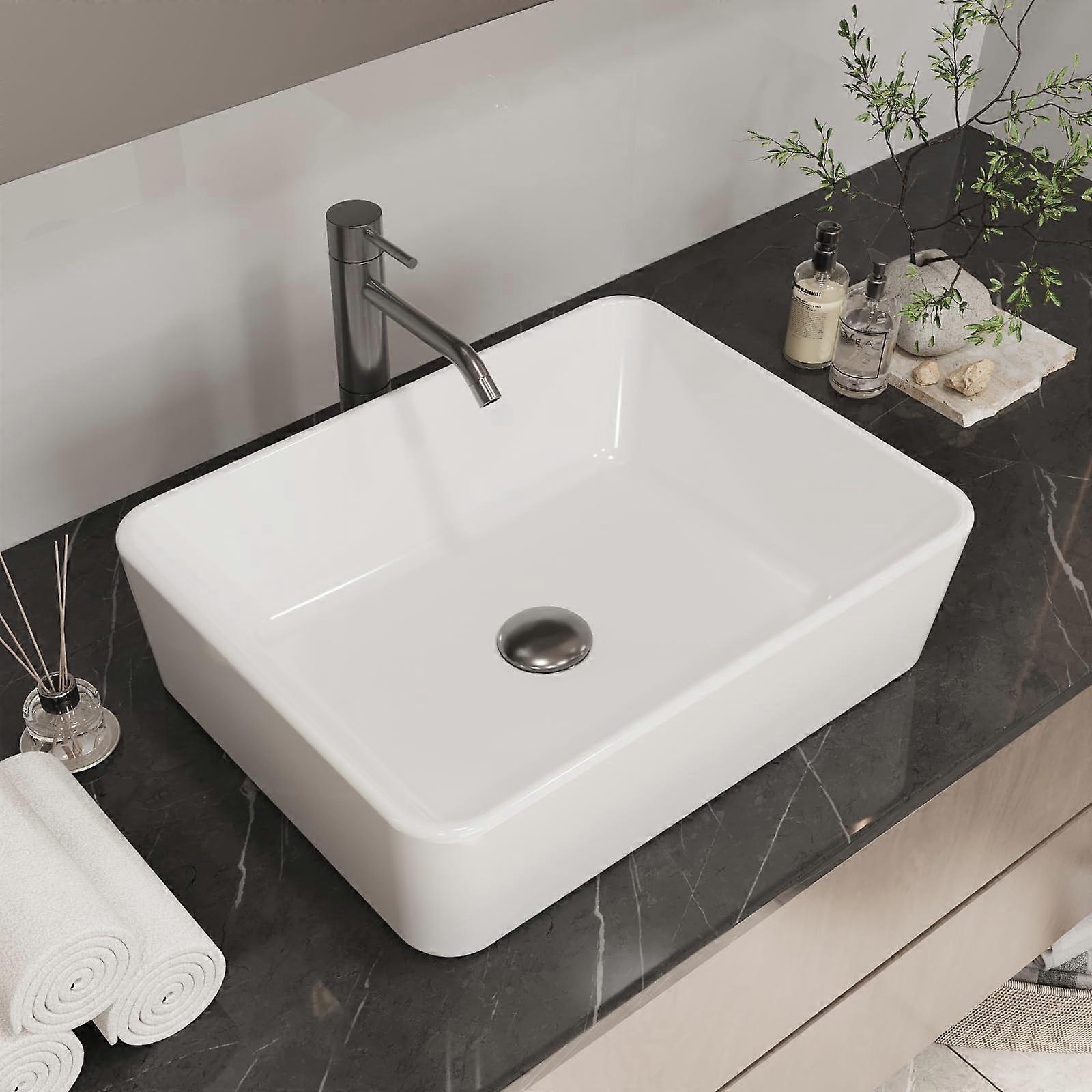 19'x15' Rectangular Above Counter Bathroom Vessel Sink White Porcelain Deep Basin Easy Clean