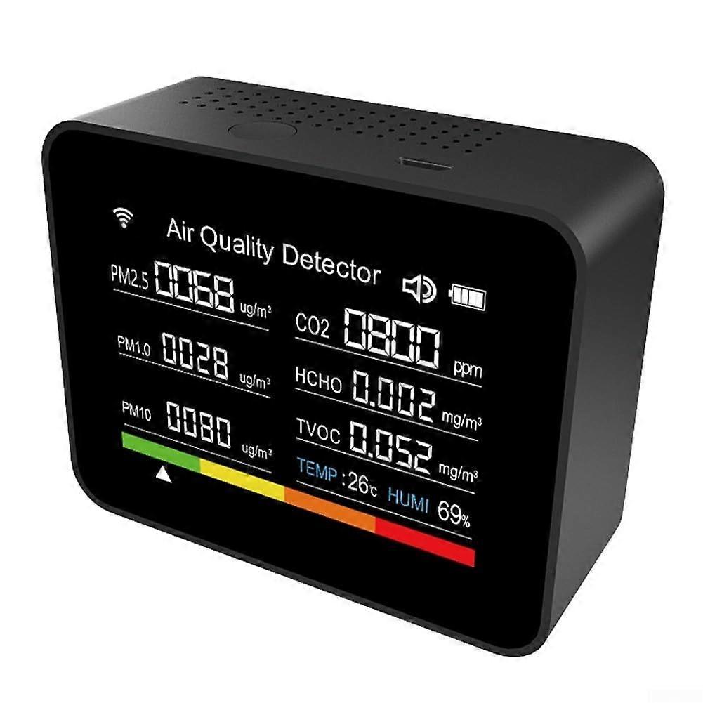 WiFi Indoor Air Quality Monitor with PM2.5 PM10 TVOC HCHO AQI, Temperature Humidity Sensor, App Control, Black