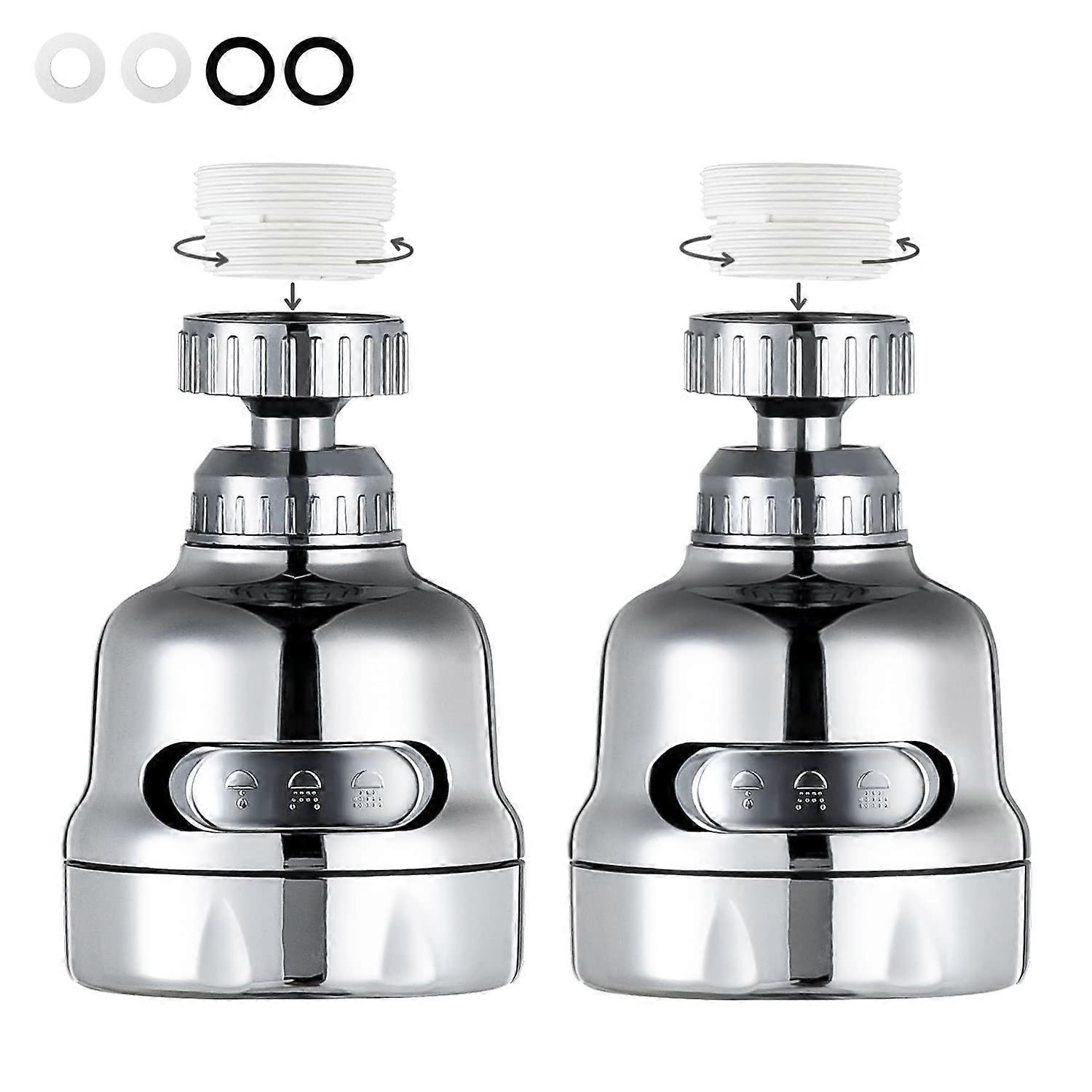 Pack of 2 360° Rotating Kitchen Faucet Sprayer with 3 Mode Adjustable Aerator Water Saving Tap Attachment Chrome Plated