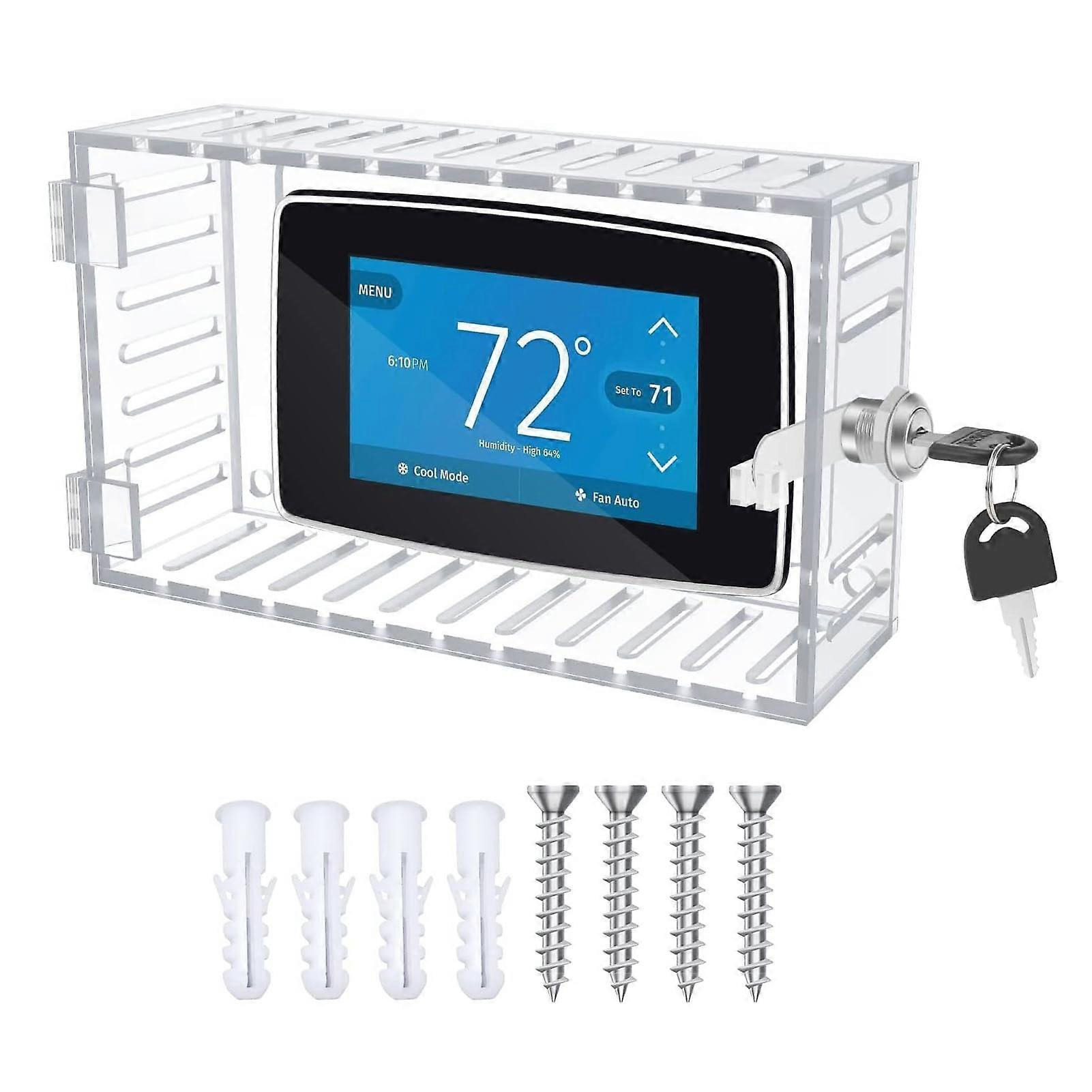 Thermostat Lock Box Clear Acrylic Cover with Key, Large Universal Fit Guard for Home and Office
