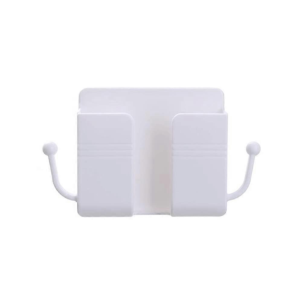 Wall Mounted Phone Holder and Remote Control Storage Box with Hooks, White 2 Pack