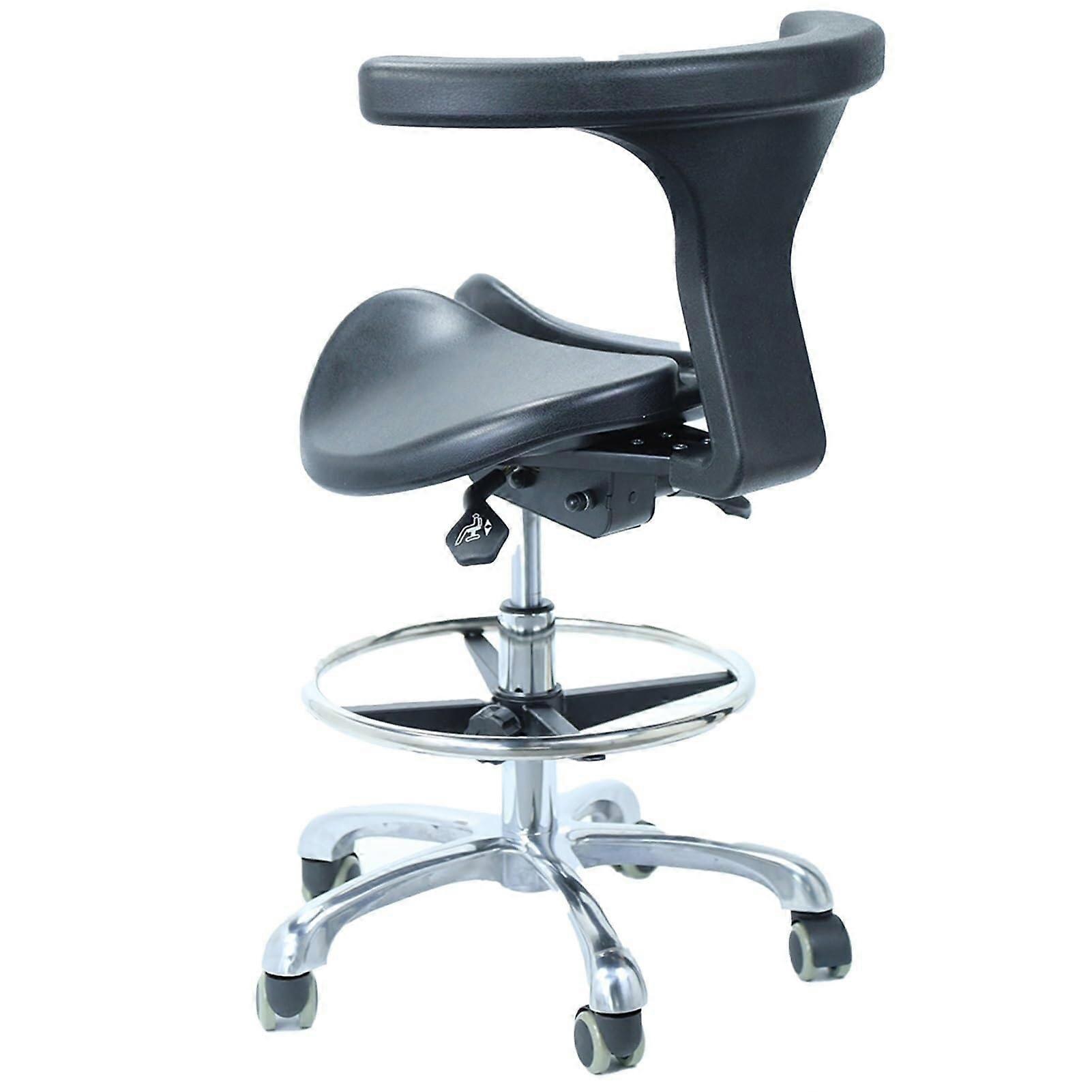 Ergonomic Saddle Stool with Wheels Adjustable Height Backrest Metal Base for Office and Salon