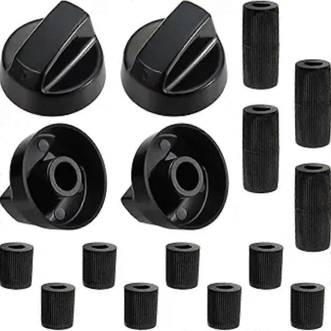 Black Universal Oven Stove Knobs with 12 Adapters, Heat Resistant, 4 Pack for Range