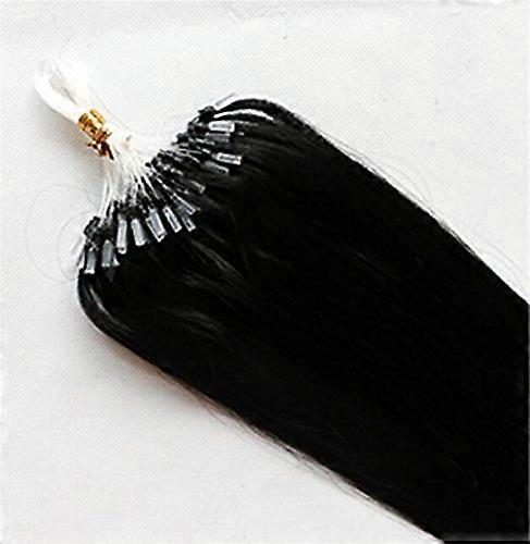 Remy Human Hair Extensions Micro Ring Loop Tip 22 Inch Dark Black Double Drawn Seamless Blend