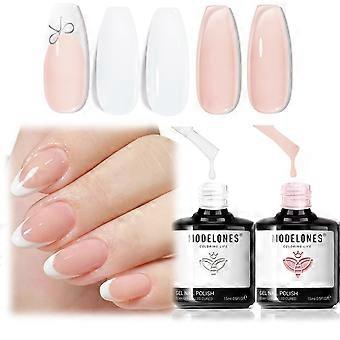 modelones French Tip Gel Nail Polish Set 2 Pcs 15ml Milk White and Nude Pink