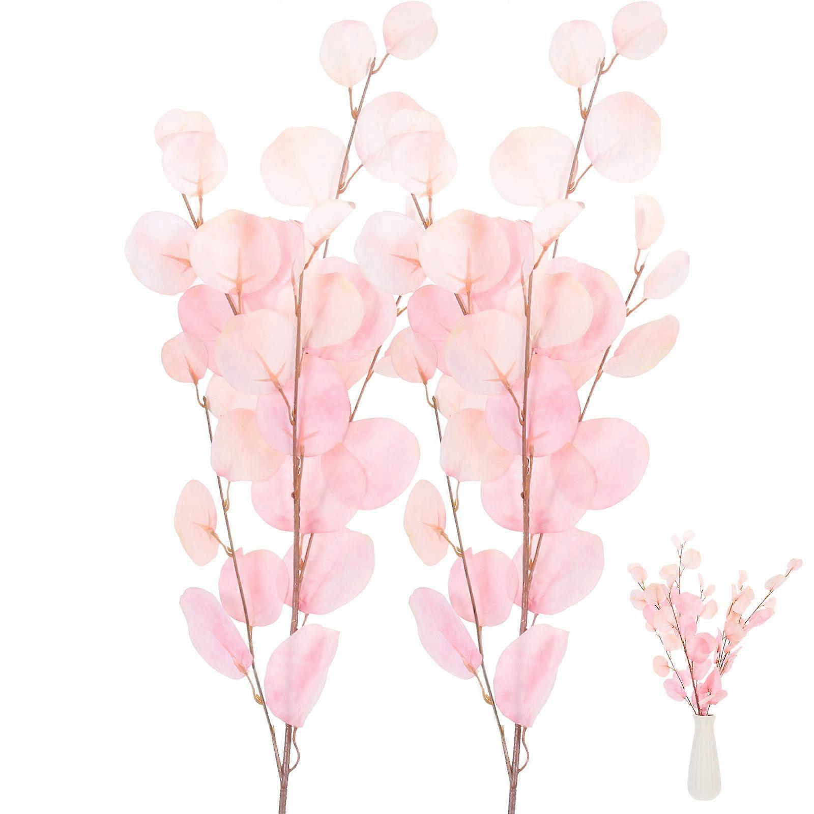 Pink Simulation Eucalyptus Leaves for Wedding Ornament 2Pcs Artificial Stems
