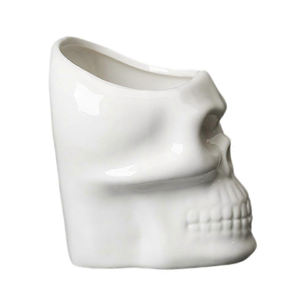Skull Shape Planter Ceramic Plant Pot for Decoration 1Pcs White