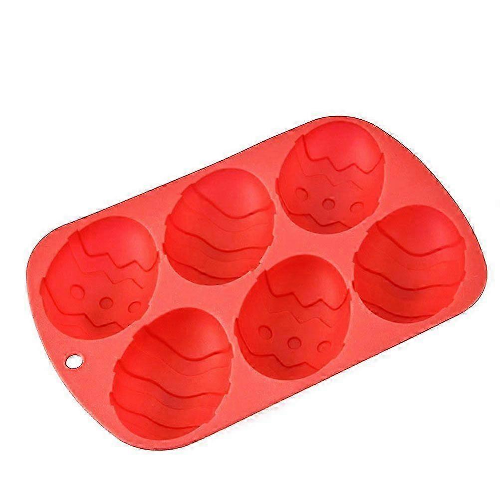 Easter Egg Silicone Cake Molds 6-Cup Bakeware (Red)