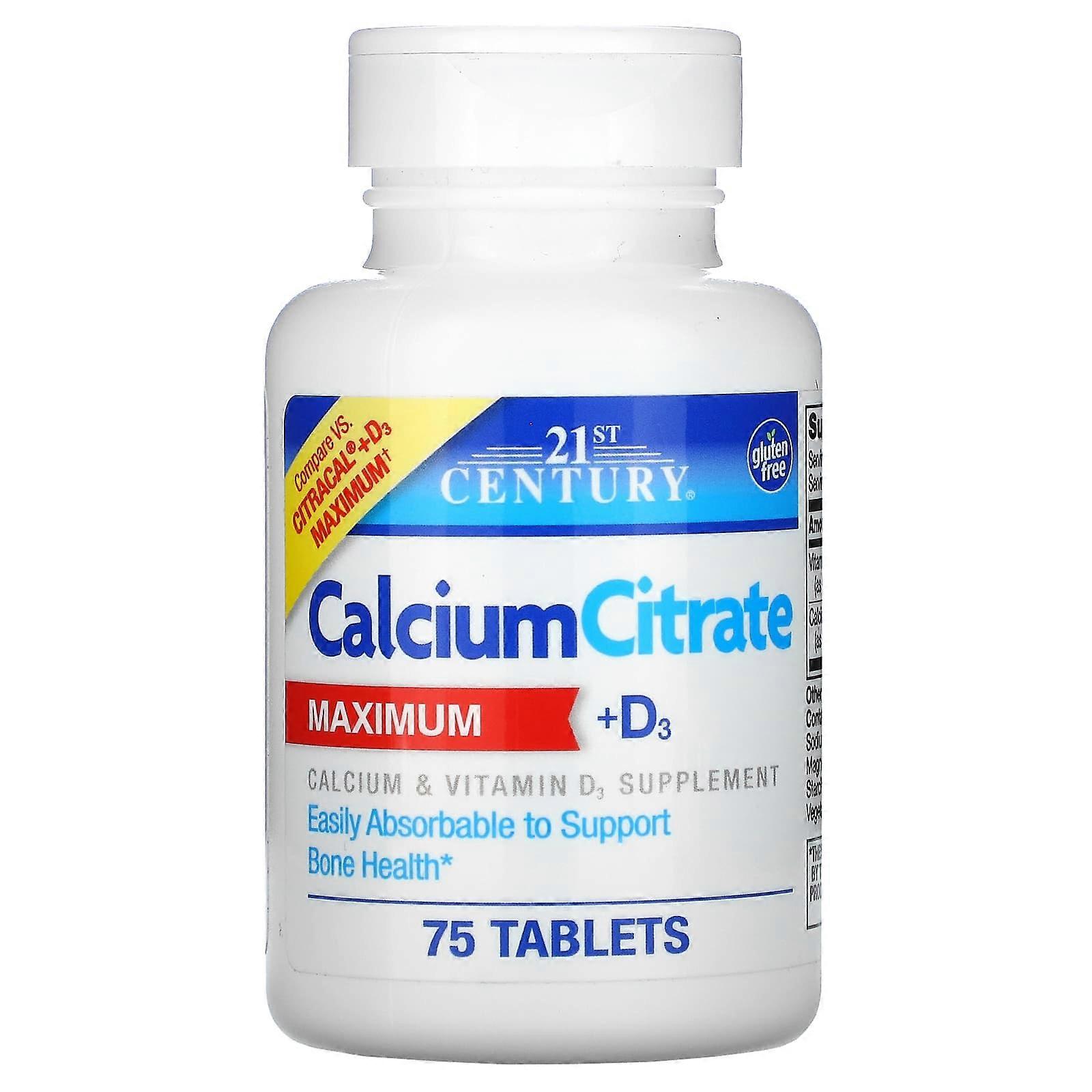 21st Century, Calcium Citrate Maximum + D3, 75 Tablets