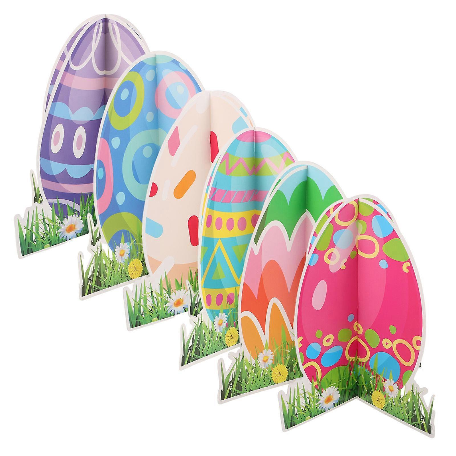 6Pcs Easter Paper Egg Ornaments for Decor with Double-Sided Table Signs