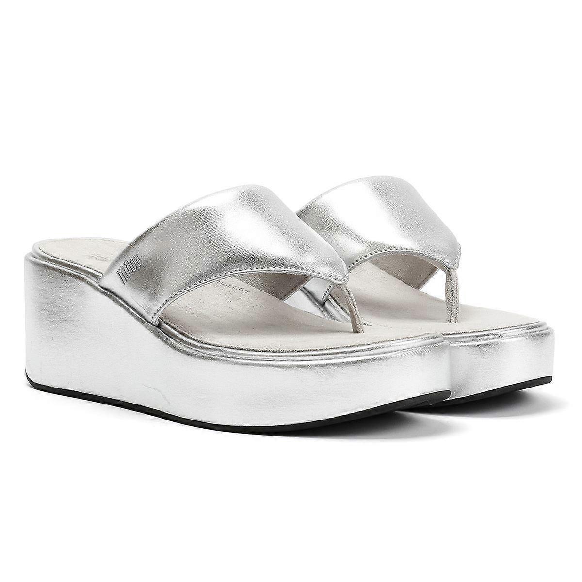 FitFlop Platfform Wedge Toe-Post Women's Silver Sandals