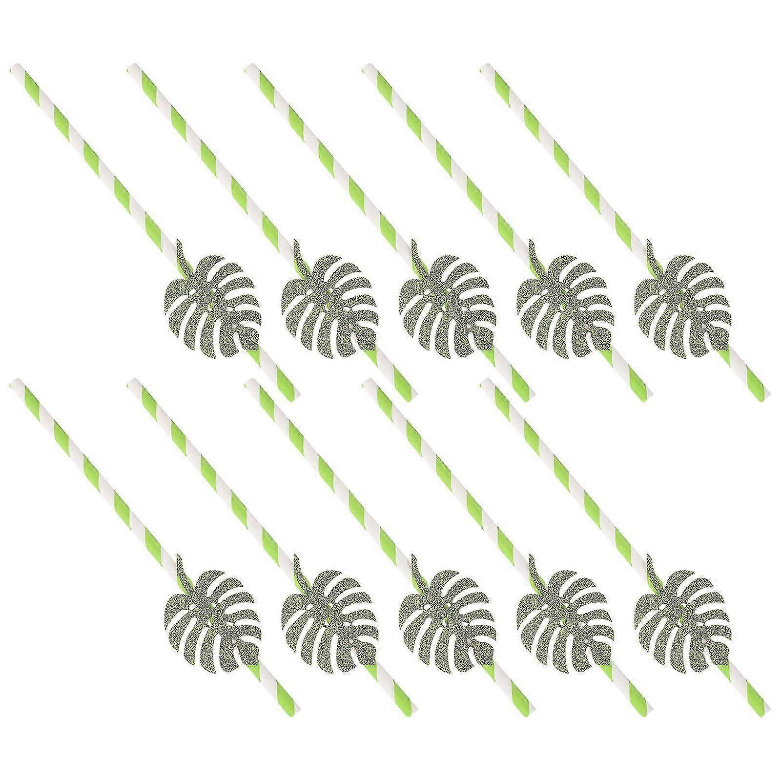 Monstera Paper Glitter Luau Party Drinking 10Pcs
