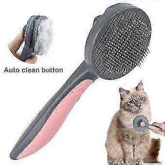Self-cleaning Pet Grooming Brush for Dogs and Cats, for Long and Short Hair, Pink, Stainless Steel Pins with Massage Particles
