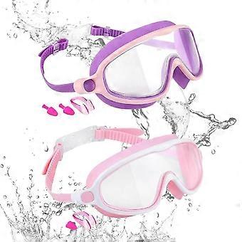 Lunettes de natation pour enfants, large champ de vision, antibuée, avec pince-nez, protection UV, rose clair