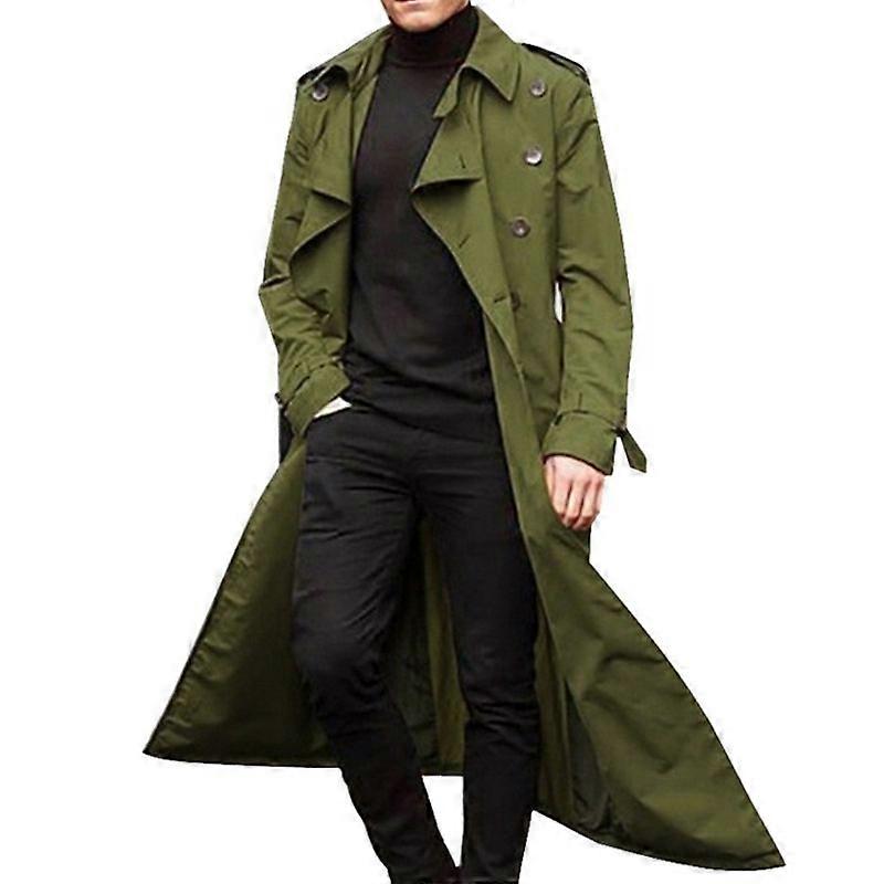 Men Overcoat Vintage Long Trench Coat Men Double Breasted Jacket