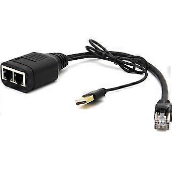 RJ45 Splitter Adapter, RJ45 1 Male to 2 Female LAN Network Ethernet Adapter Converter Female to Female for Cat7/Cat6/Cat6, with USB Power Cable