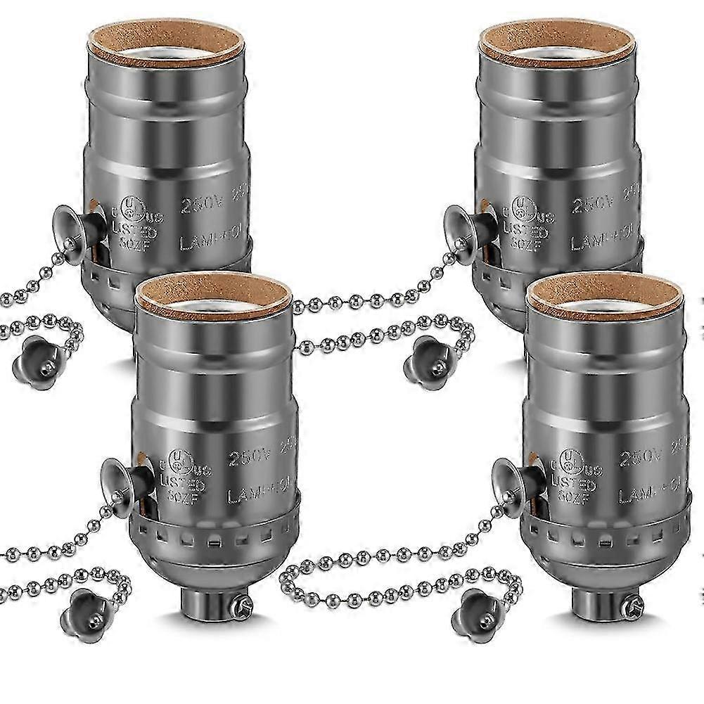 Vintage E26 Lamp Socket with Pull Chain Switch,4Pack Bulb Base compatible with Table & Floor Lamps Replacement Parts