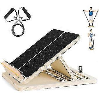 1 set Adjustable Wooden Slant Board for Calf Stretching, Foldable with Resistance Tube tjyc3