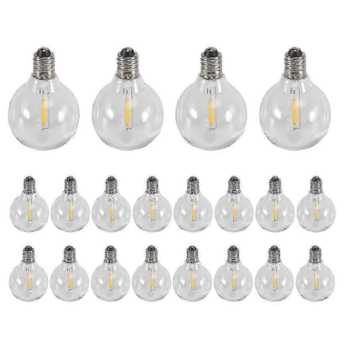 20 Pcs G40 LED Replacement Light Bulbs E12 Screw Base Shatterproof LED Globe Bulbs for Solar String DL