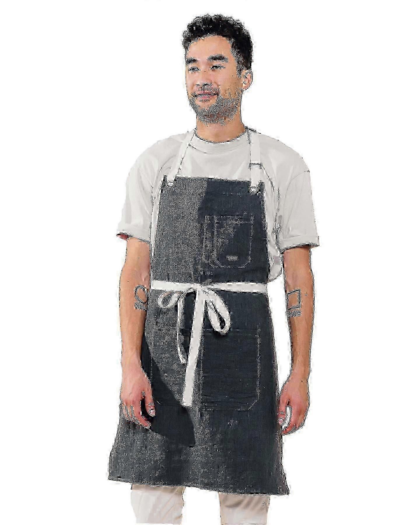 Adjustable Linen Kitchen Apron with Pockets, Designed for Cooking,l