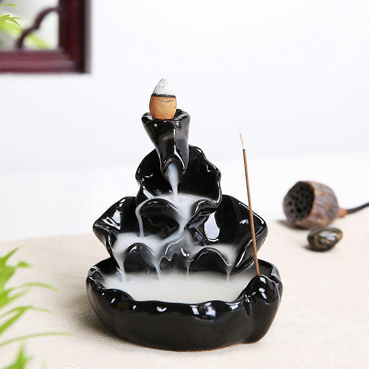 Incense Smoke Burner Function with Ceramic Black Backflow Cone Burner