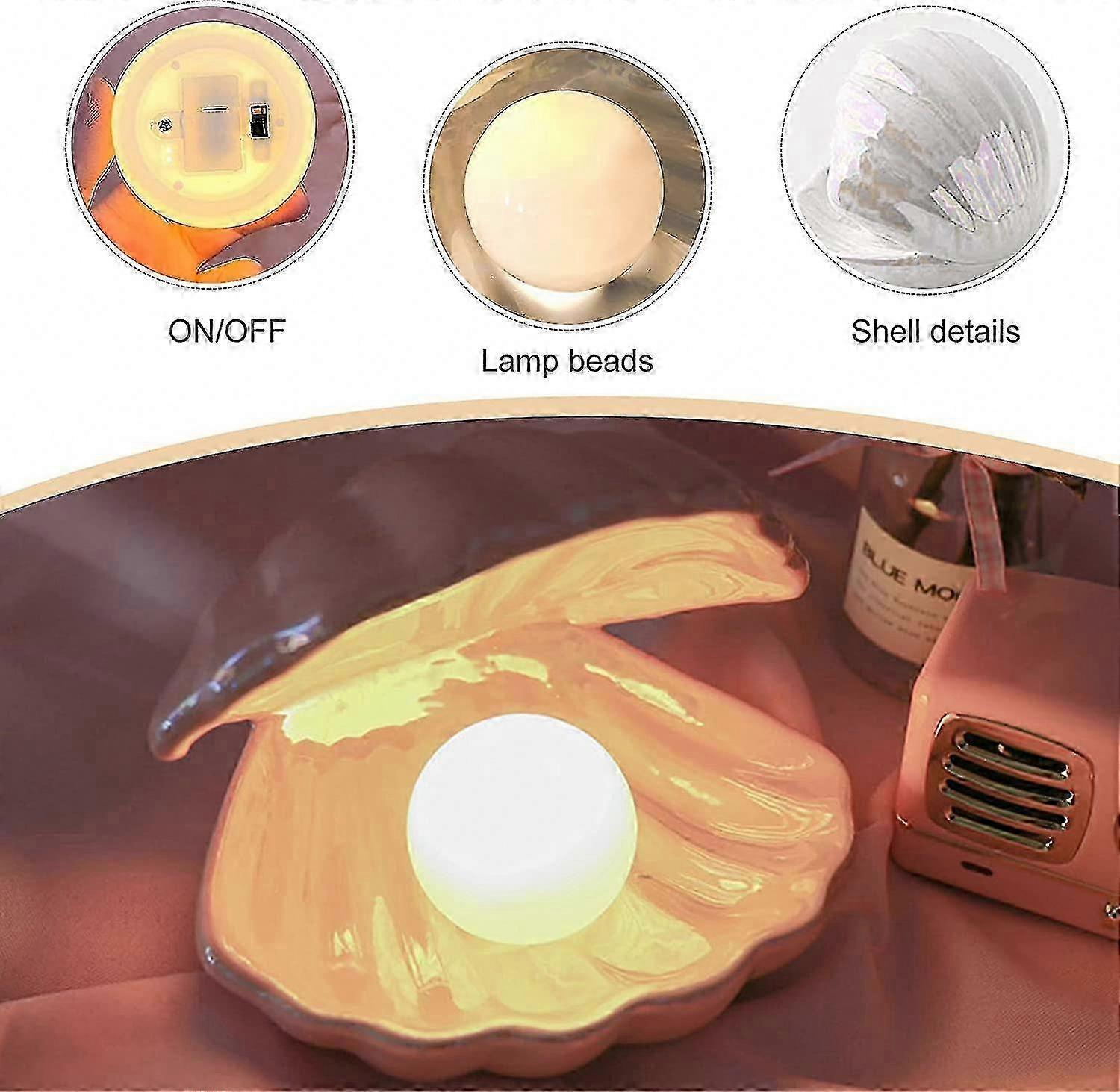 Night Light, Pink Shell Pearl Design Bedside Lamp
