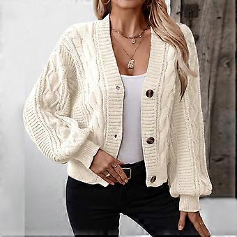 Damesmode Casual Effen Kleur V-hals Lange Mouwen Los Gebreid Kabelvest met Knoopsluiting