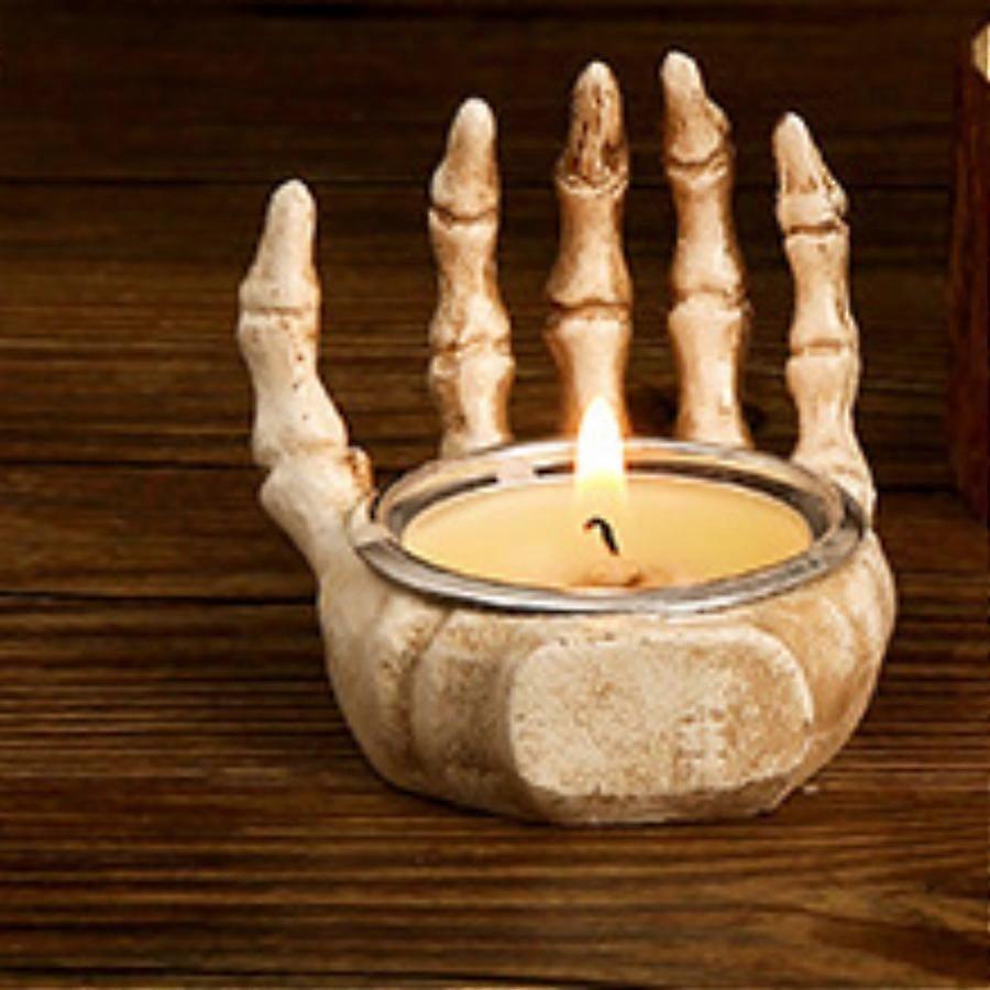 Halloween skeleton palm candlestick spooky decoration