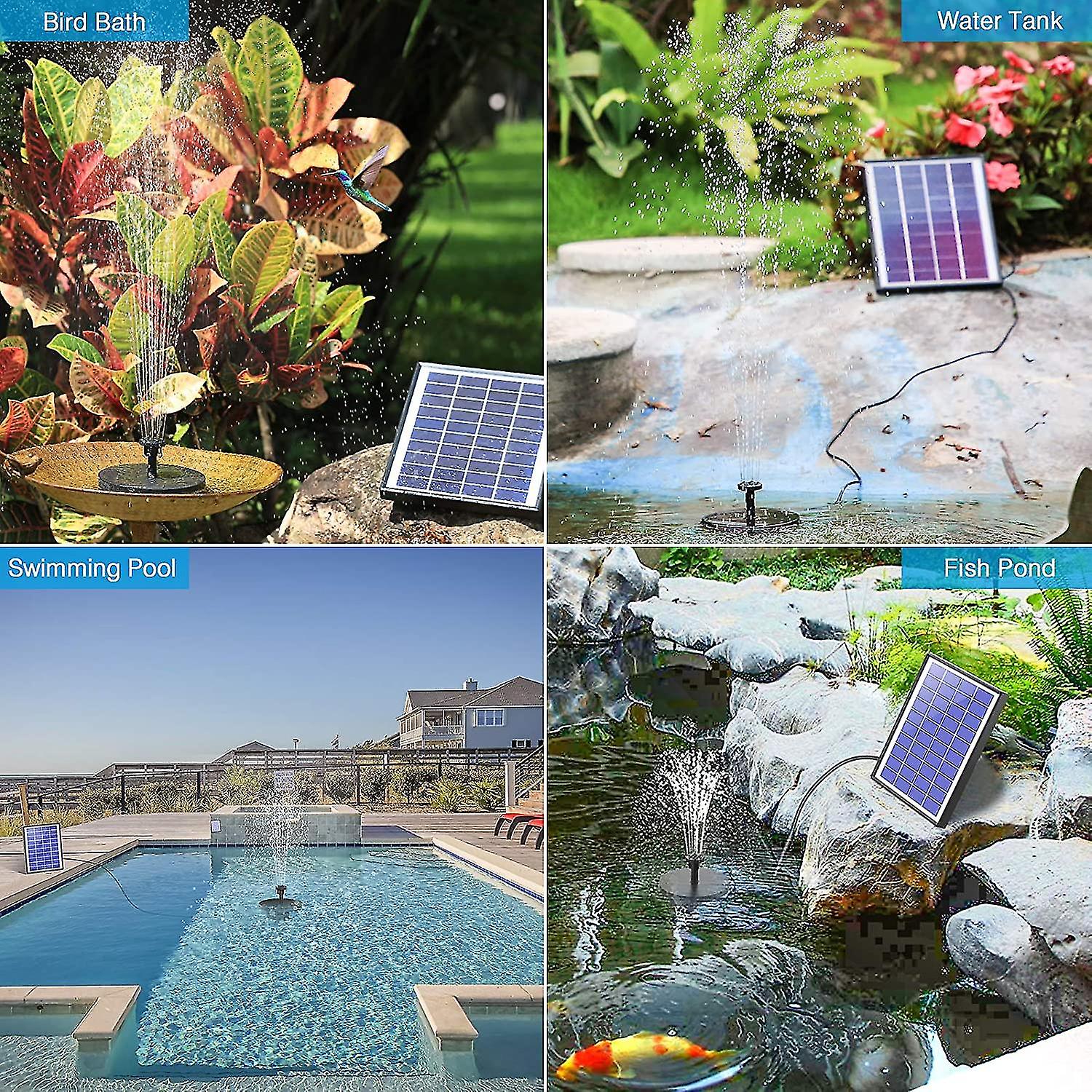 Fontaine Solaire 6,5W Pour Jardin Avec 9 Buses - Pompe Flottante Extérieure Pour Bassin, Étang, Bain D'Oiseaux Et Piscine