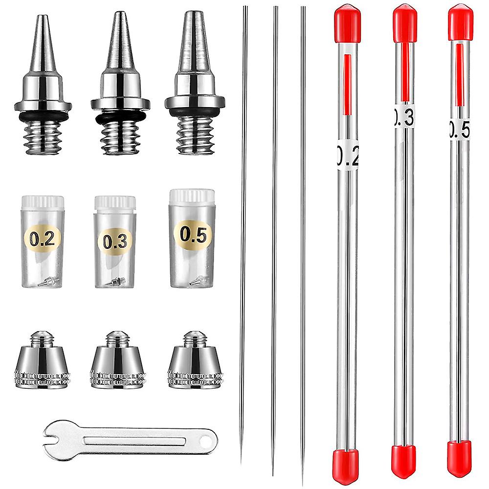 10 Pieces Airbrush Nozzle Needle Nozzle Cap Kit with Wrench Airbrush Replacement Parts for Airbrush