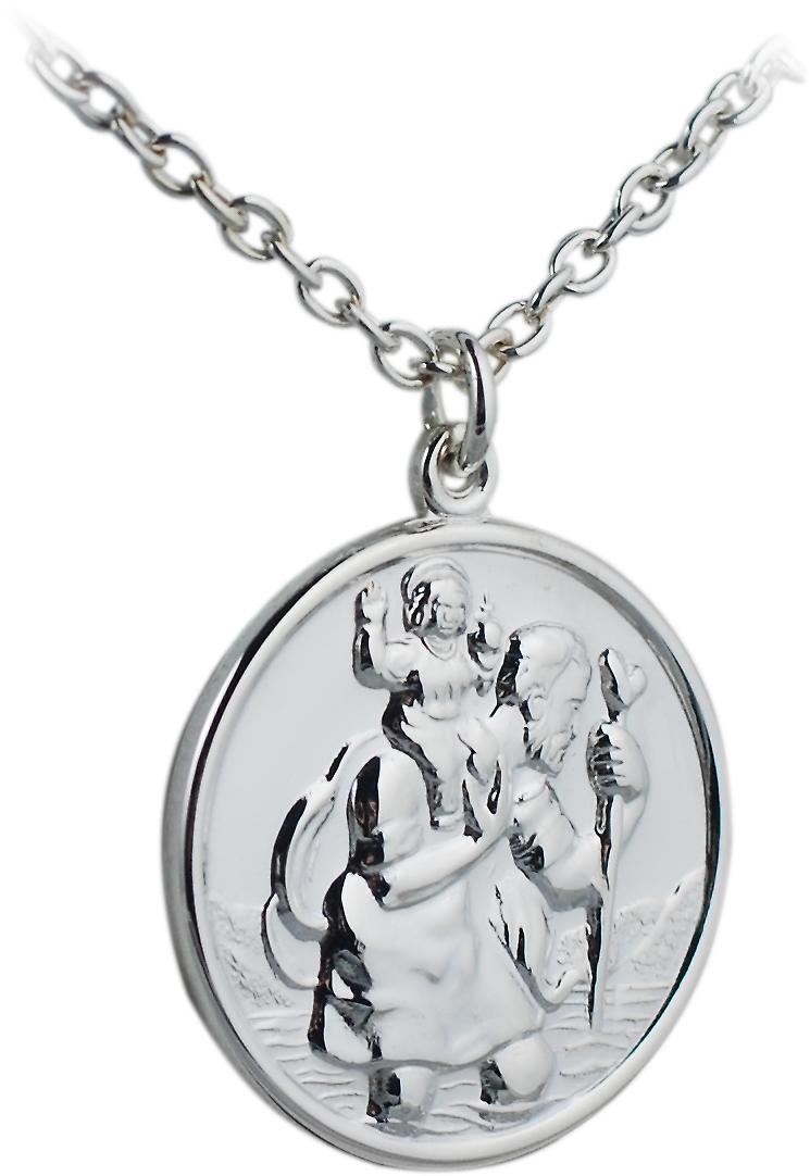 Silver 30mm round St Christopher Pendant with a cable Chain 24 inches