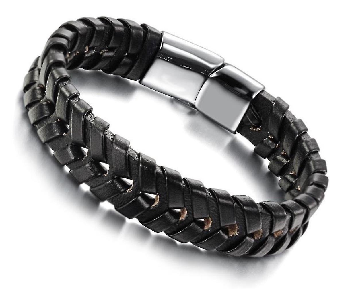 Men Bracelet Leather Weaved Double Layer Wristband Jewelry
